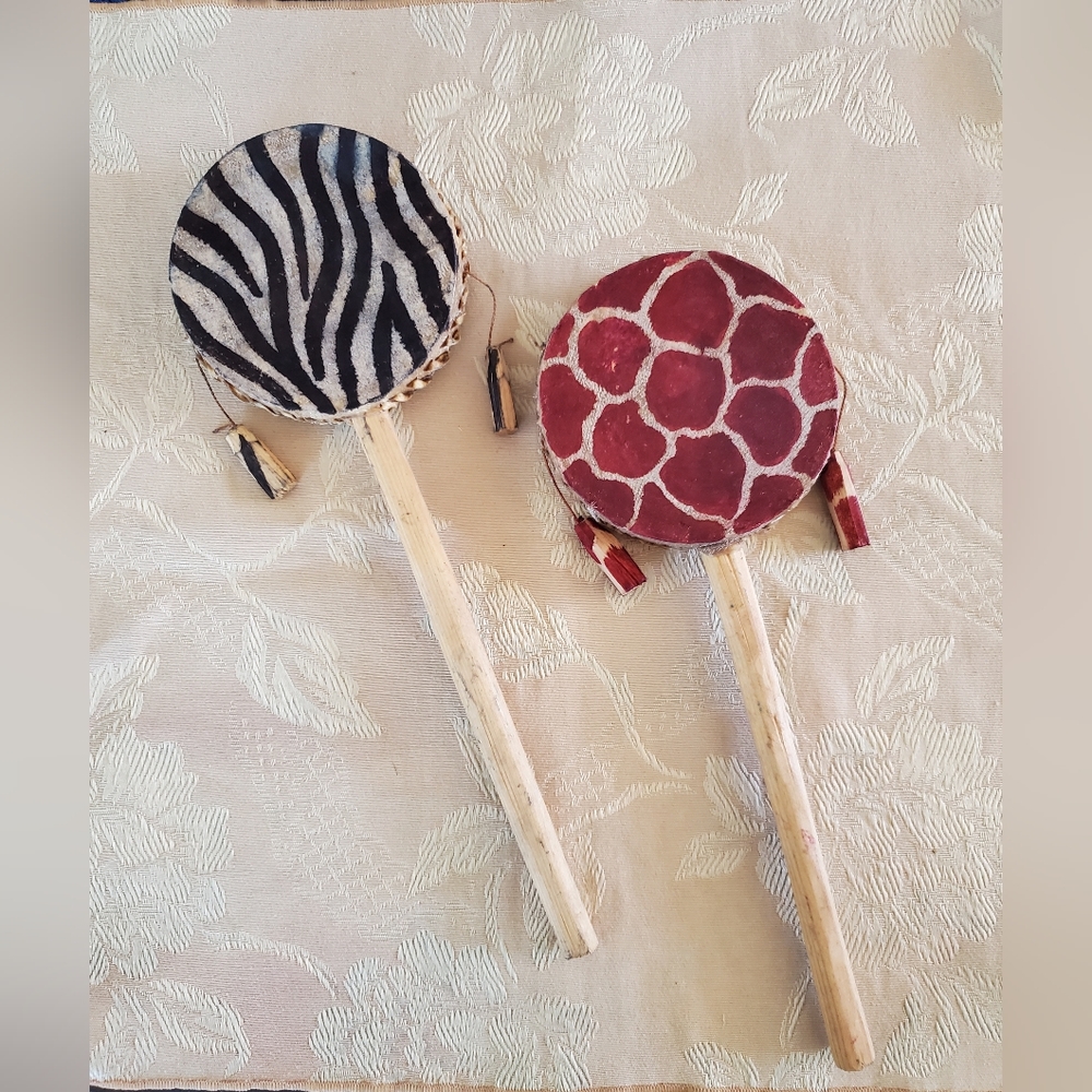 Vintage Animal Print African Tic Toc Drum Set of 2